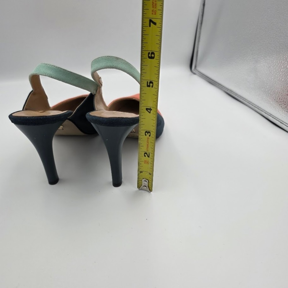 Womens‎ Slingback Heels Orange Navy Mint Green Suede Pointed Toe Size 40 - Picture 3 of 5